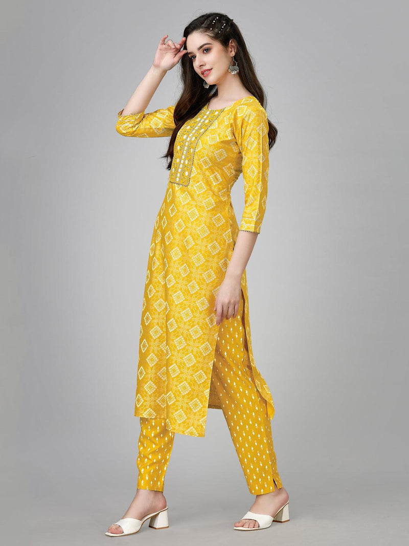 Stylish Yellow Fully Stitched Rayon Kurti with Pant - Comfortable & Trendy Women's Ethnic Wear - Bellastic