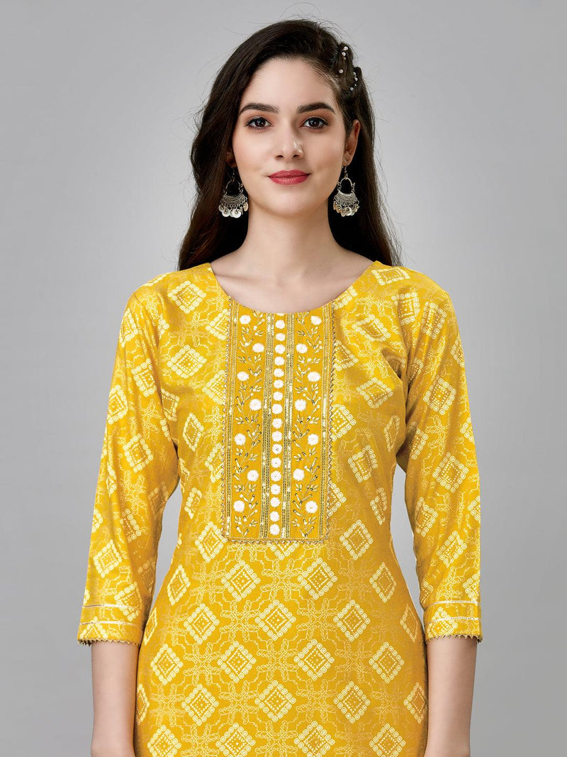 Stylish Yellow Fully Stitched Rayon Kurti with Pant - Comfortable & Trendy Women's Ethnic Wear - Bellastic