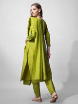 Parrot Green Cotton Kurti Pant Dupatta Set - Bellastic