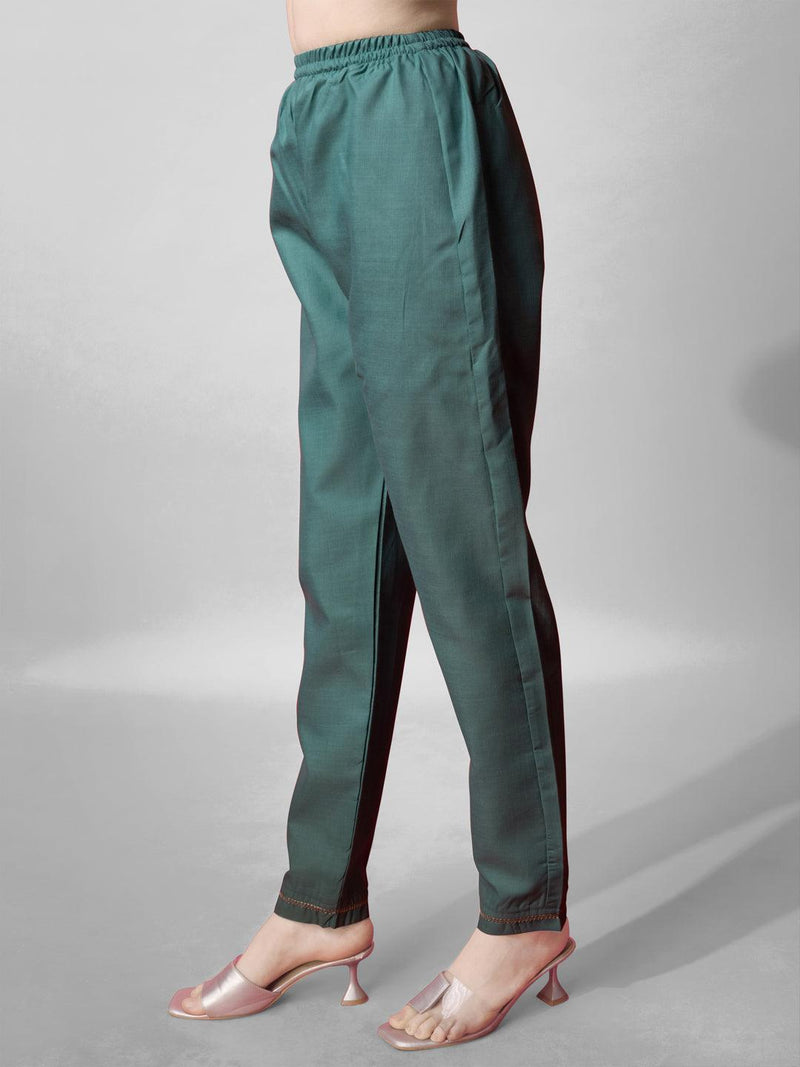 Fully Stitched Teal Cotton Kurti Pant Dupatta Set - Bellastic