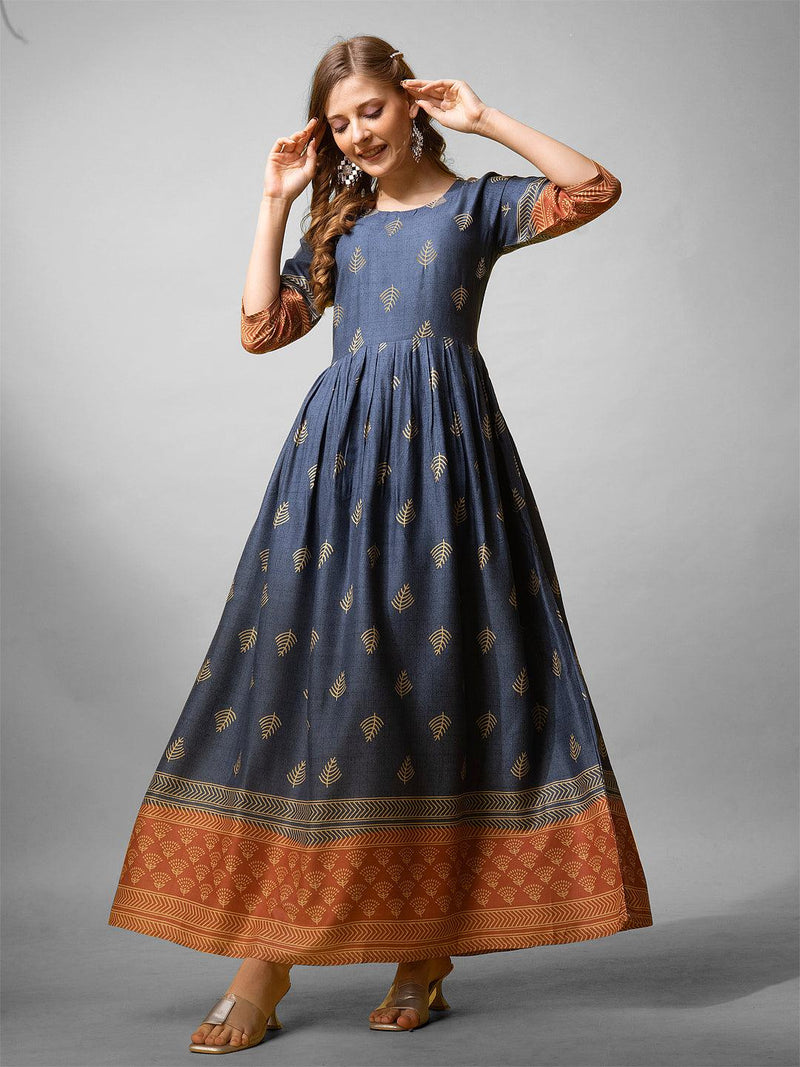 Fully Stitched Denim Blue Rayon Anarkali Gown 🌟 - Bellastic