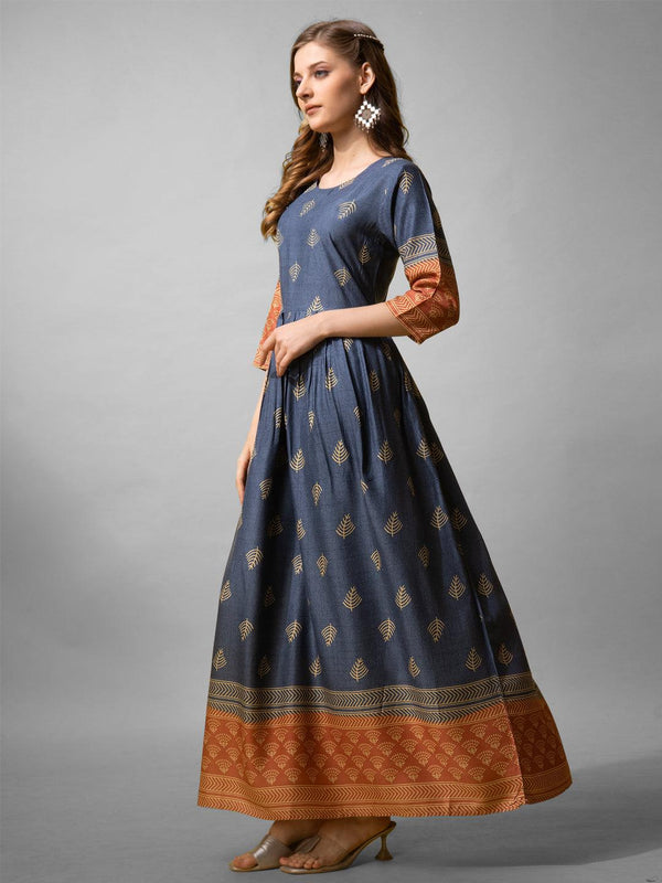 Fully Stitched Denim Blue Rayon Anarkali Gown 🌟 - Bellastic