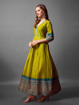 Fully Stitched Cotton Anarkali Gown Parrot - Bellastic