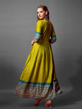 Fully Stitched Cotton Anarkali Gown Parrot - Bellastic