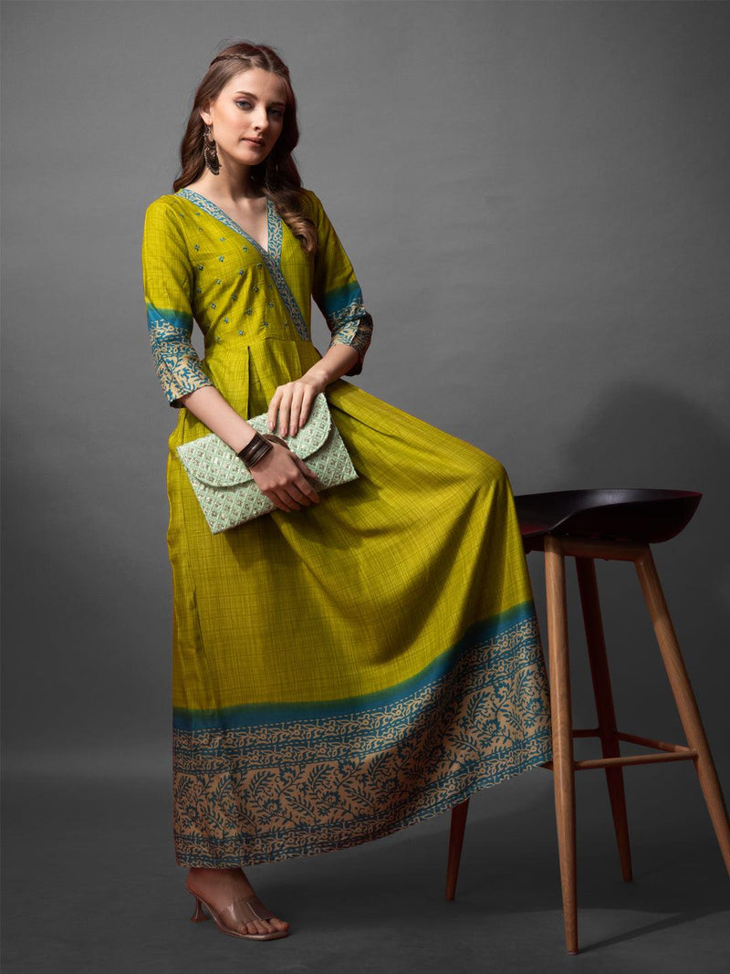 Fully Stitched Cotton Anarkali Gown Parrot - Bellastic