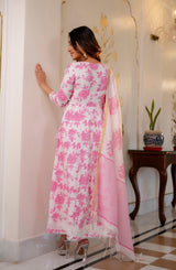 Pink Embroidery Viscose Rayon Kurta, Pant And Dupatta Set - Bellastic